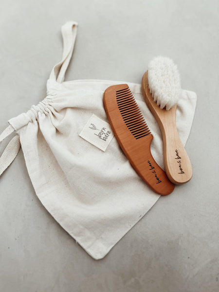 wooden baby brush & comb set