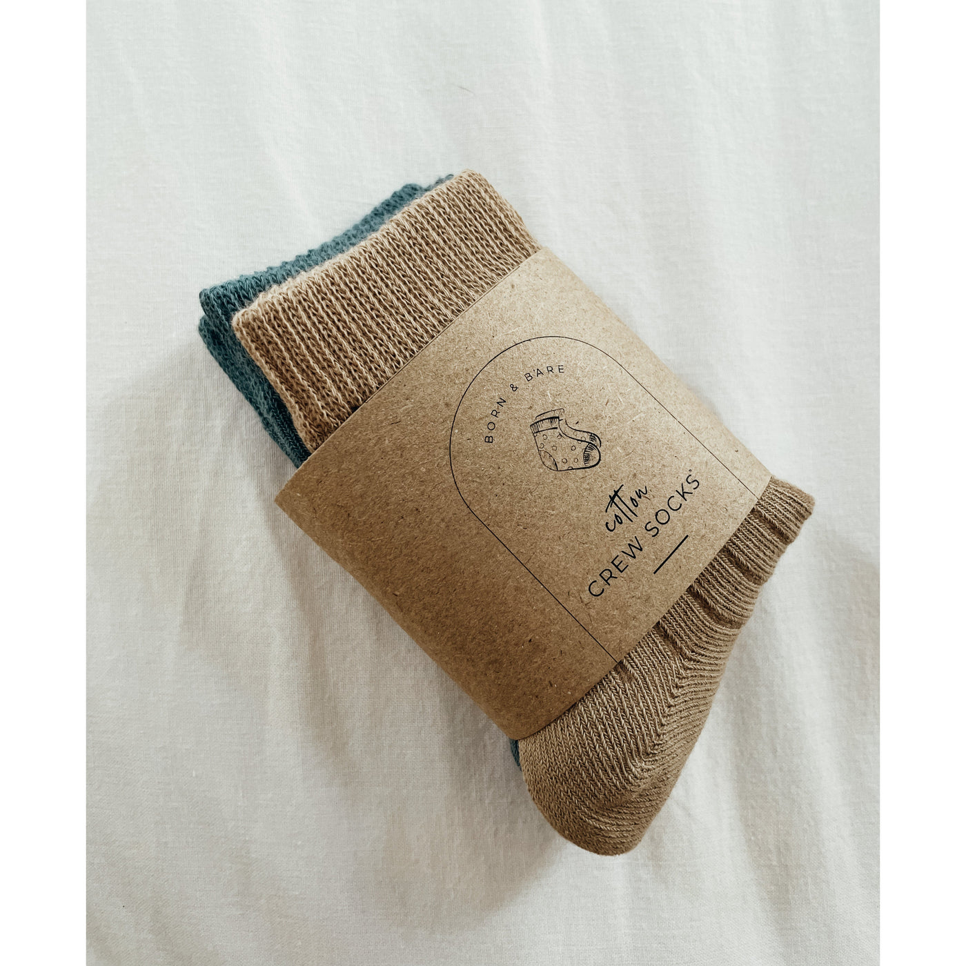 Cotton crew socks - latte & sky blue
