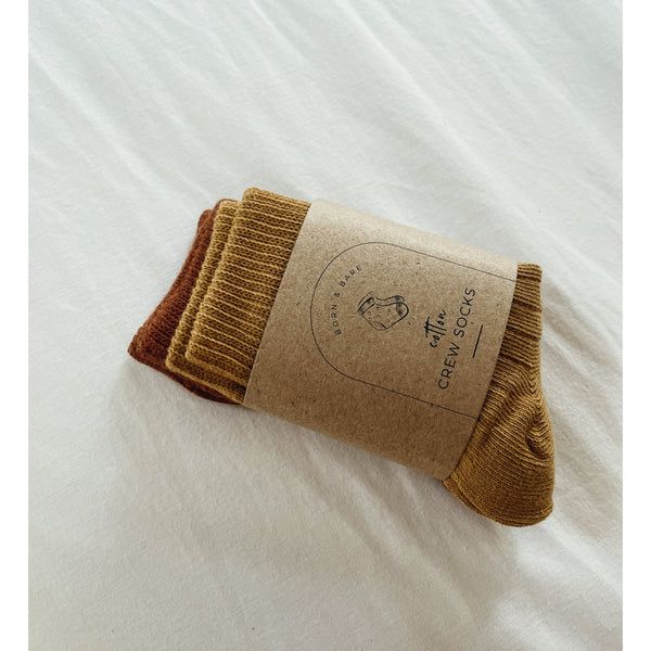 Cotton crew socks - rust & mustard