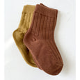 Cotton crew socks - rust & mustard